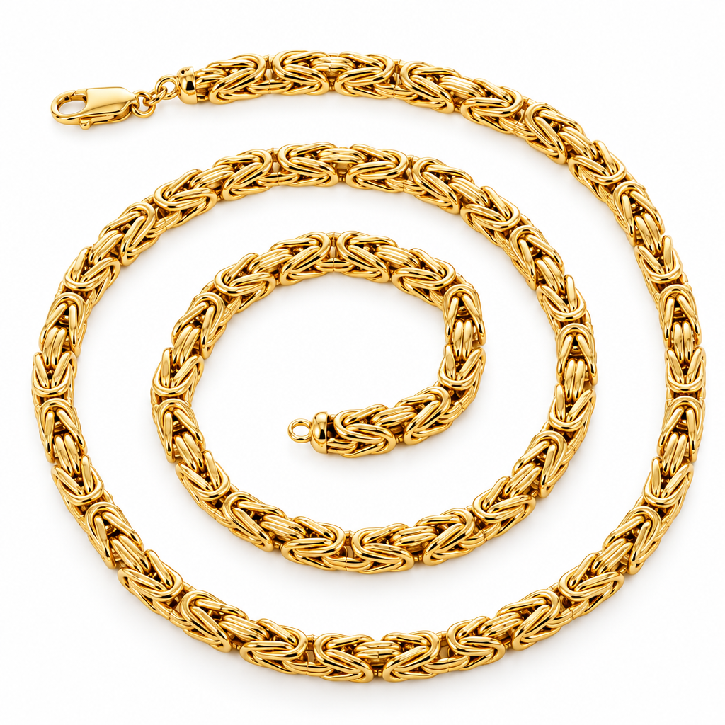 Gold Plated Sterling Silver Byzantine Chain, angled view